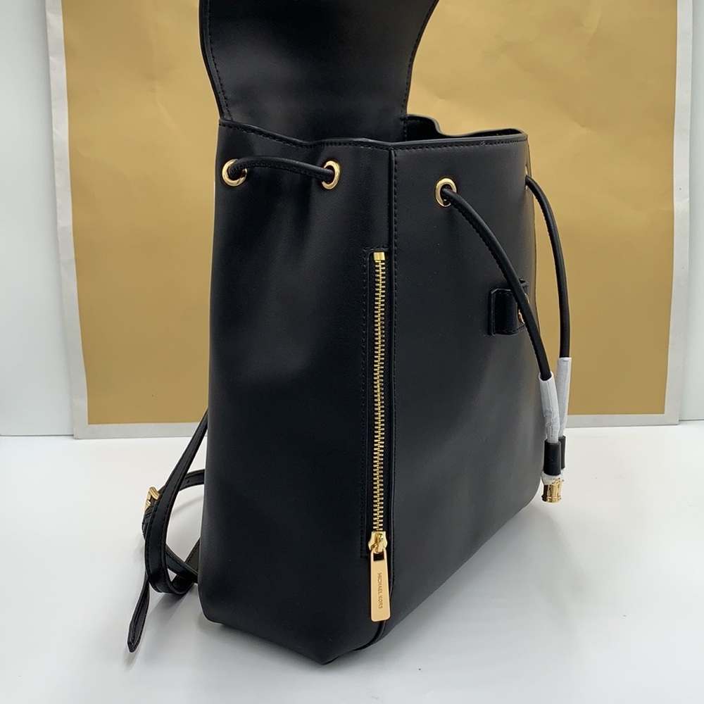 MICHAEL KORS PHOEBE MEDIUM FLAP DRAWSTRING BACKPACK BLACK COLOR - Picture 5 of 16